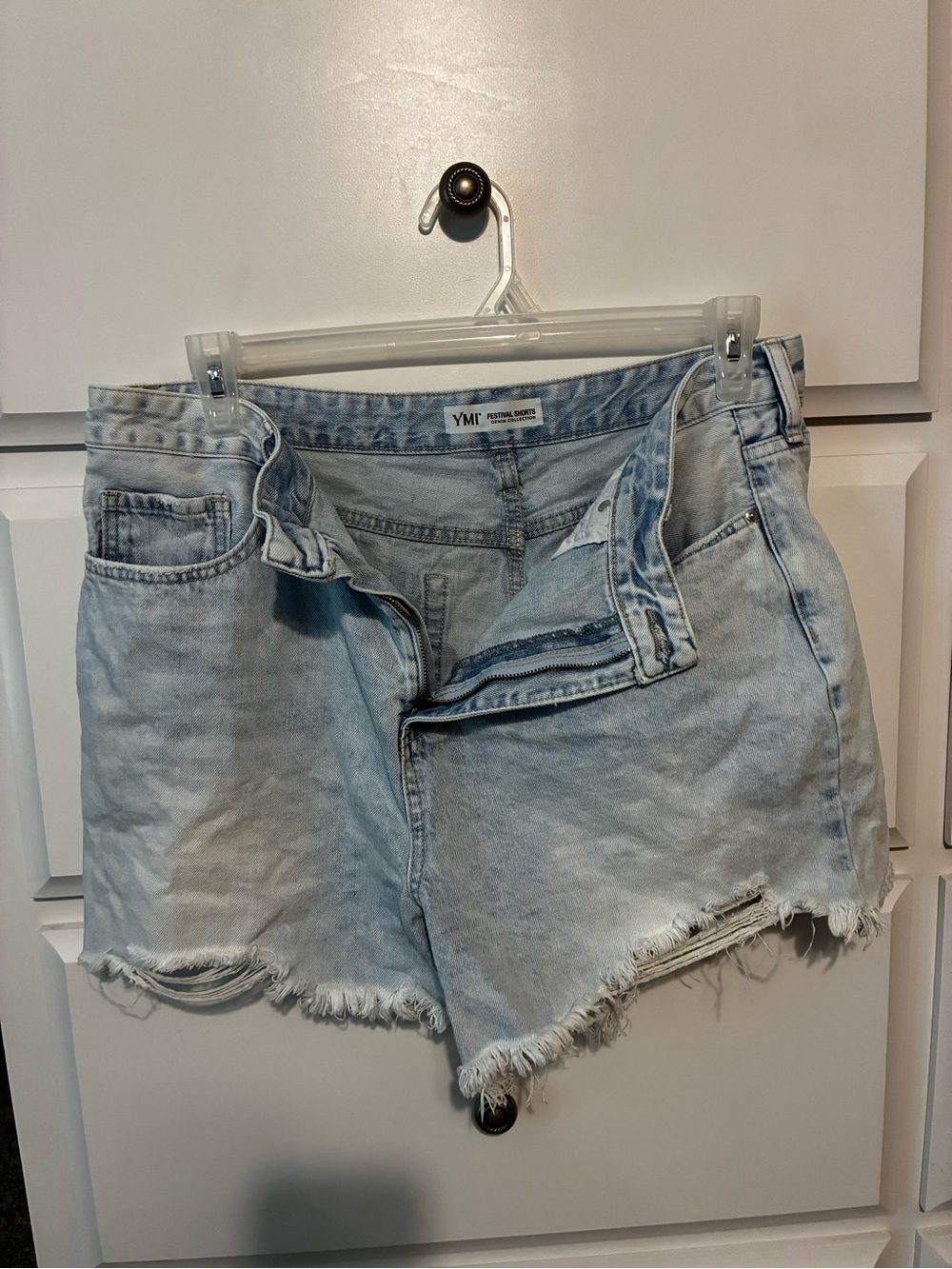 YMI Light Blue Frayed Hem Denim Shorts